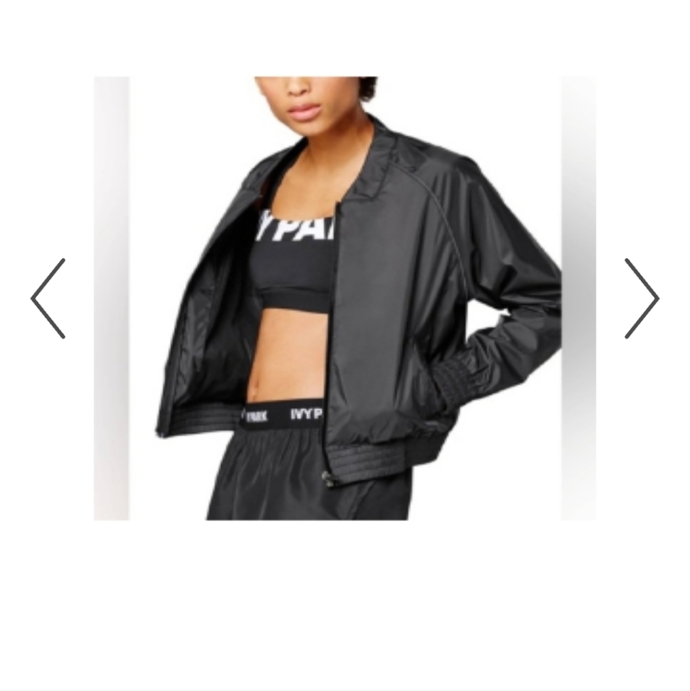 Ivy Park Technical Bomber Zip Jacket Black M Windbreaker Athletic Performance - Picture 2 of 9